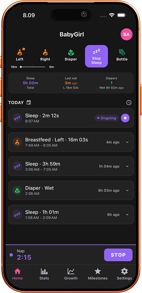 BabyTrack stats page