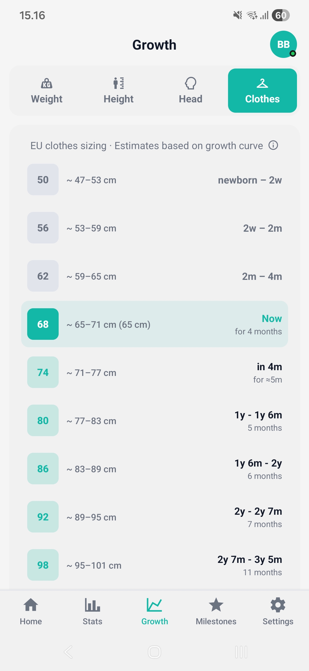 BabyTrack growth charts